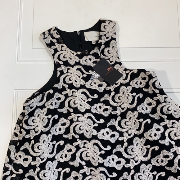NWT J.O.A Mesh Embroidered Mini Dress Black/Ivory S - Picture 2 of 6